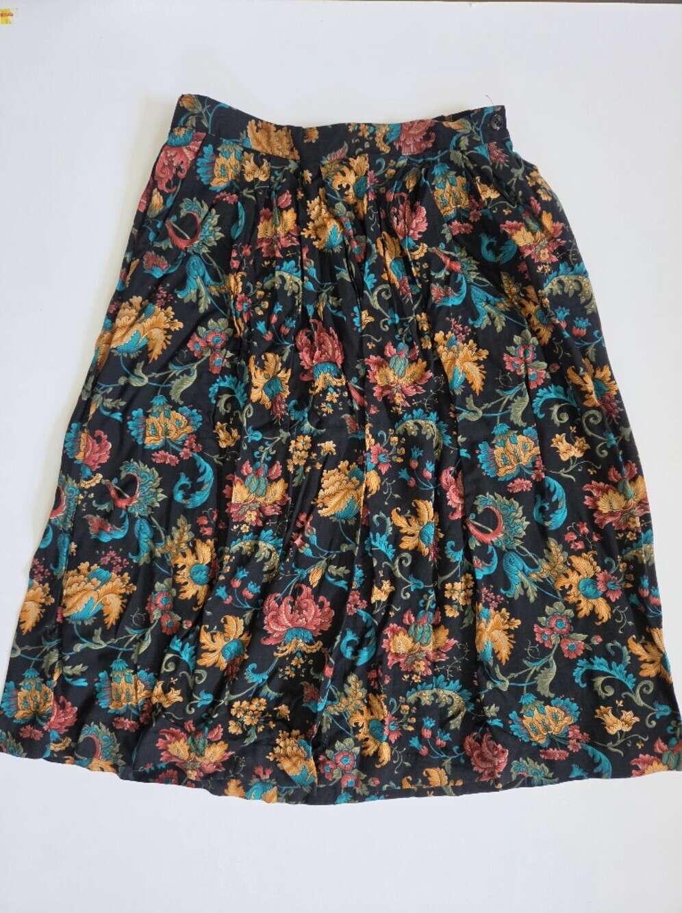 VTG multi-color floral A-line midi skirt autumn dark academia whimsigoth sz 14